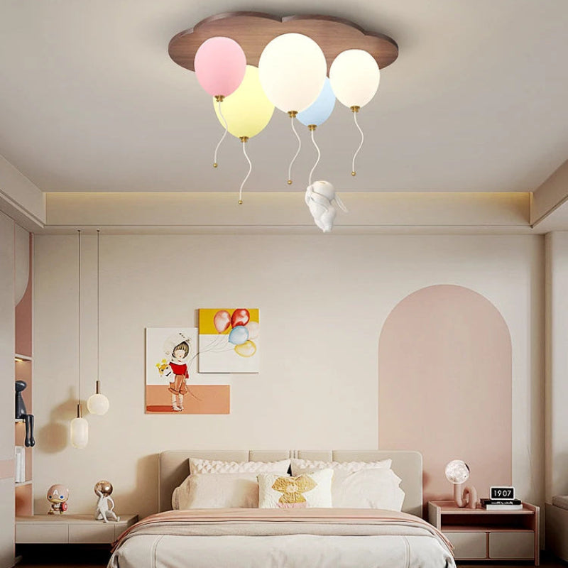 Plafonnier Ballon Coloré – Lustre Enfant – PVC, Lumière Douce – Interrupteur à Corde, Ampoule LED Incluse (5W, Lumière Chaude)