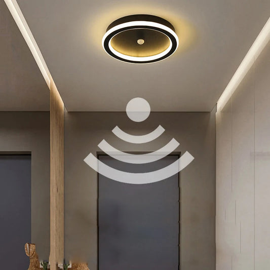Plafonnier LED Moderne 9W-16W avec Détecteur de Mouvement PIR pour Couloir et Salon - Noir/Or