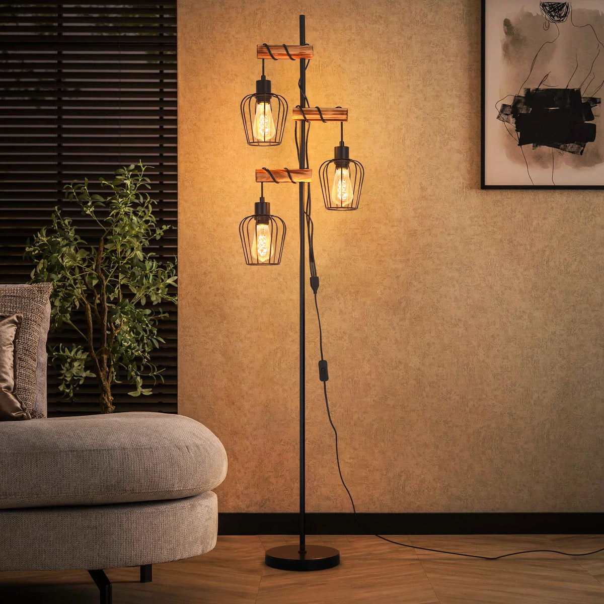 Lampadaire Industriel Bois et Métal : L'Authenticité Vintage au Cœur de la Chambre