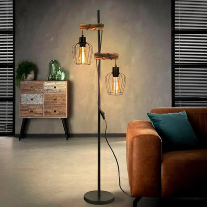 Lampadaire Industriel Bois et Métal : L'Authenticité Vintage au Cœur de la Chambre