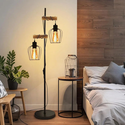 Lampadaire Industriel Bois et Métal : L'Authenticité Vintage au Cœur de la Chambre