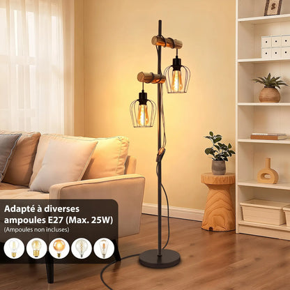 Lampadaire Industriel Bois et Métal : L'Authenticité Vintage au Cœur de la Chambre
