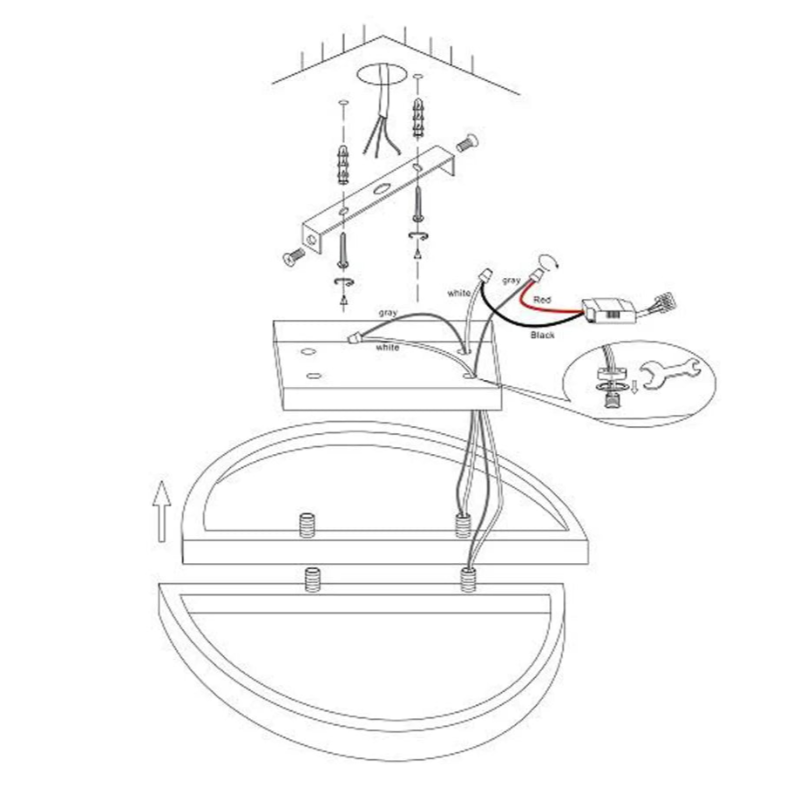 Plafonnier LED Demi-Cercle fixation plafond installation