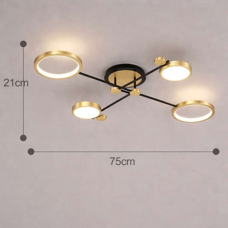 Plafonnier LED doré 4 têtes design moderne compact diamètre 75 cm luminaire plafond chambre ou salon