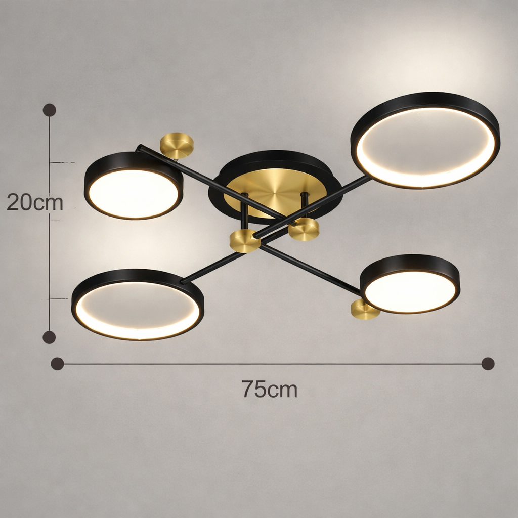 Plafonnier LED doré 4 têtes design moderne compact diamètre 75 cm luminaire plafond chambre ou salon