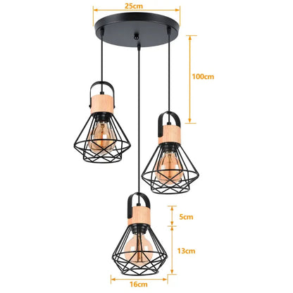 Suspension_Industrielle_3_T_tes_en_Bois_et_Fer dimension rond