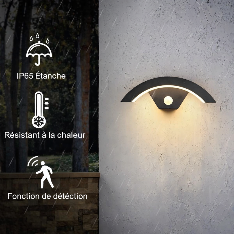 L'applique LED d'extérieur Orbit est dotée d'un capteur de mouvement, résistant à la pluie et à la chaleur
