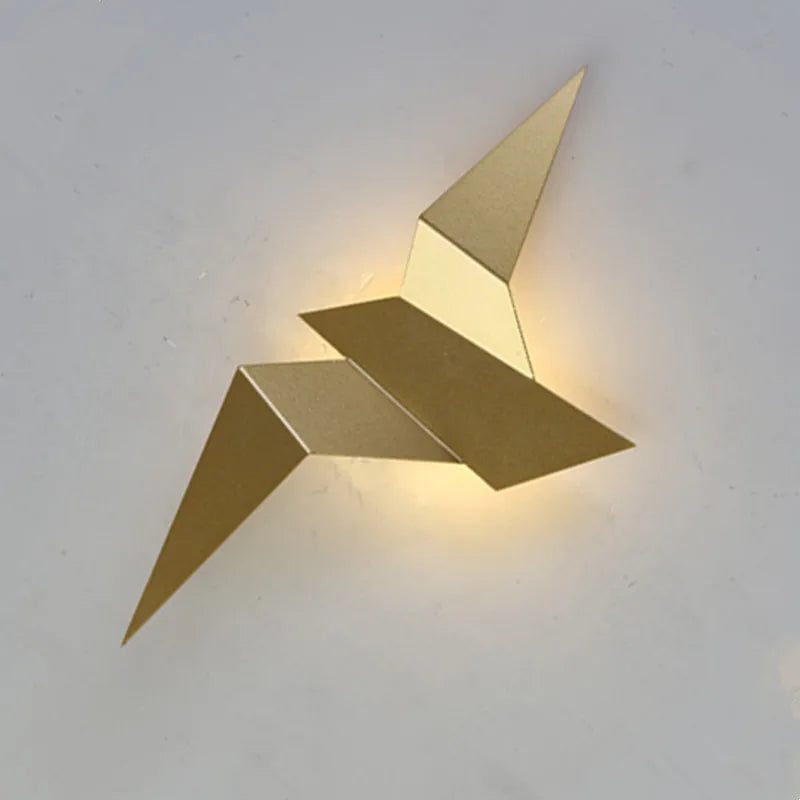 Applique murale LED oiseau origami dorée avec éclairage mural indirect