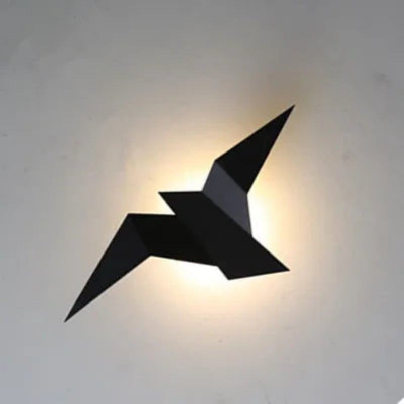Applique murale LED oiseau origami noire avec éclairage indirect chaleureux