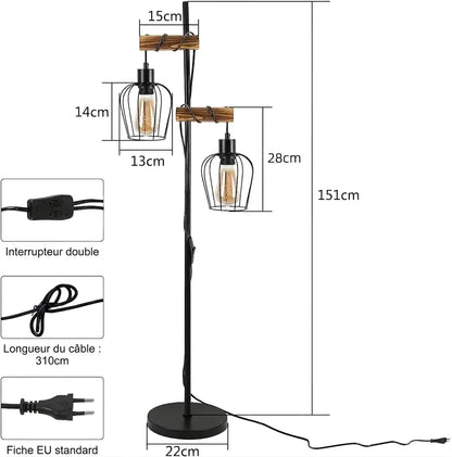 Lampadaire Industriel Bois et Métal : L'Authenticité Vintage au Cœur de la Chambre