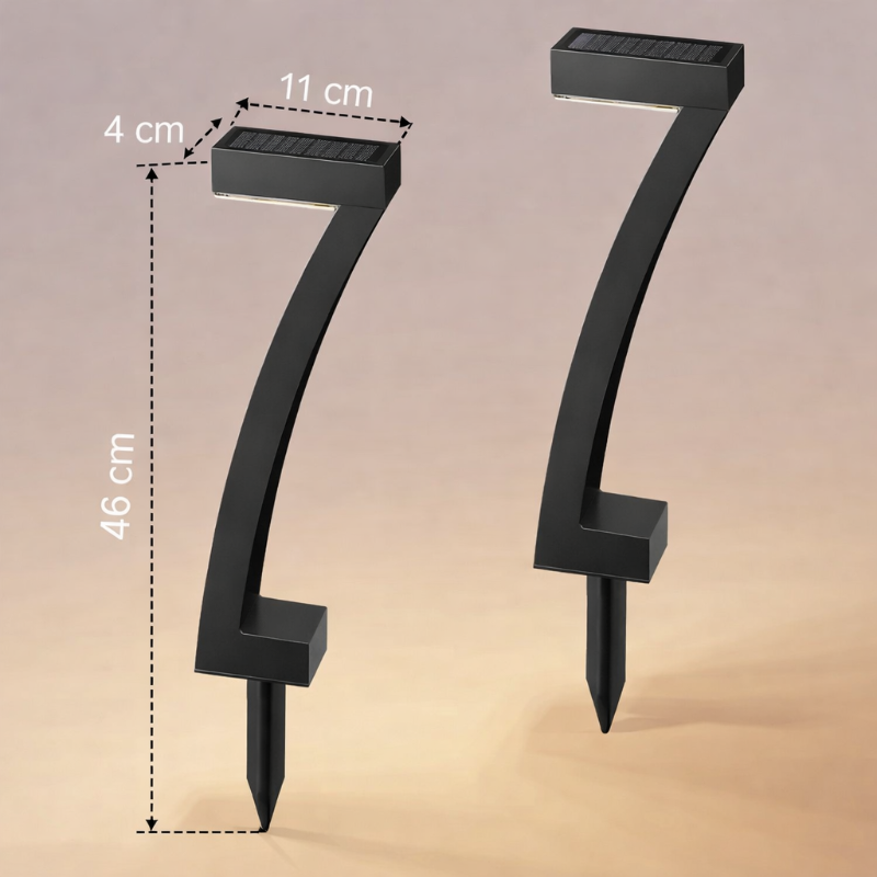 Dimensions de lampe solaire Solis de jardin LED avec hauteur et largeur indiquées 46x11cm