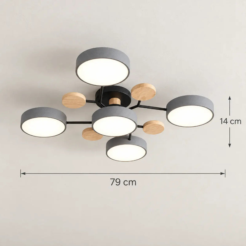 Dimensions du plafonnier LED gris Arbor-Lumière avec structure semi-encastrée