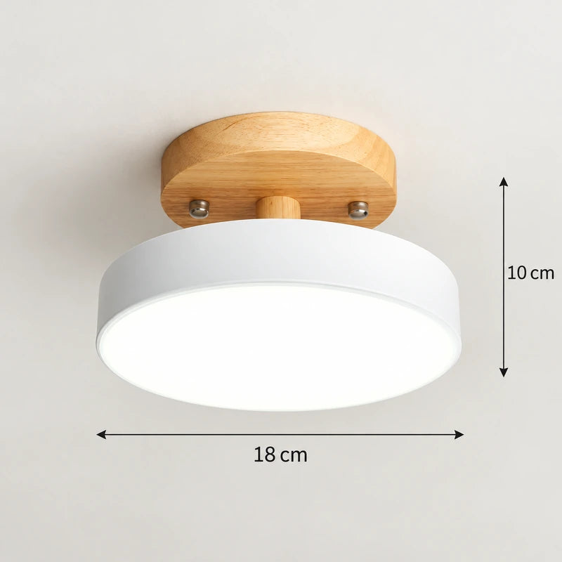 Dimensions du plafonnier LED rond blanc et bois naturel de 18 cm de diamètre