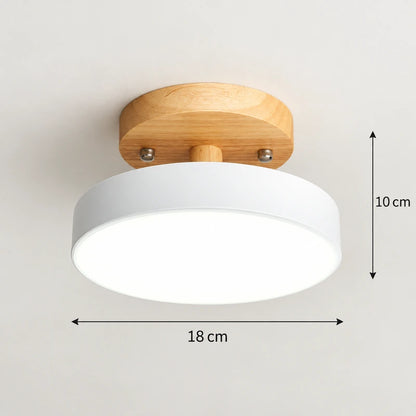 Dimensions du plafonnier LED rond blanc et bois naturel de 18 cm de diamètre
