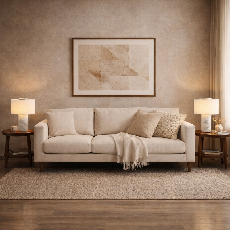 Canapé de salon avec lampes en marbre de Carrare by Luppa