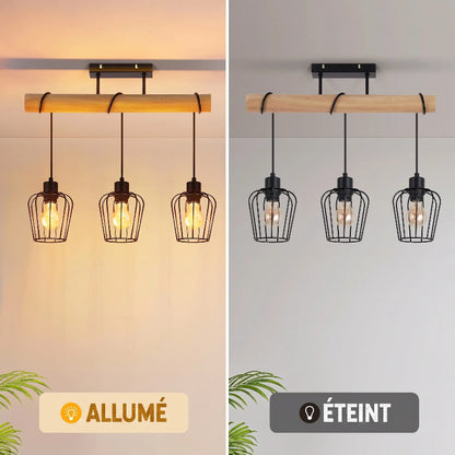 Comparatif visuel de la suspension triple allumée avec lumière chaude et éteinte