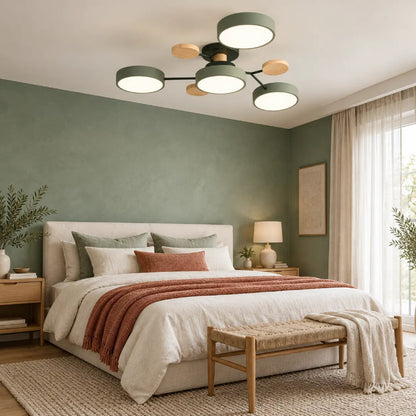 Plafonnier LED vert sauge Arbor-Lumière dans une chambre à la décoration naturelle