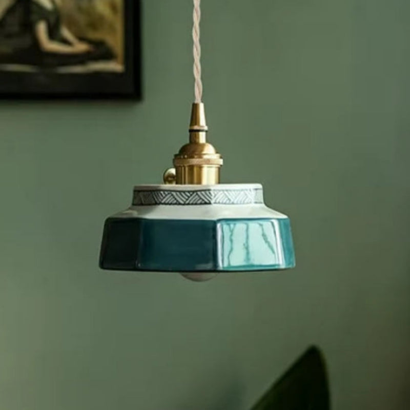 Suspension en céramique émaillée bleu pétrole, décoration intérieure rétro