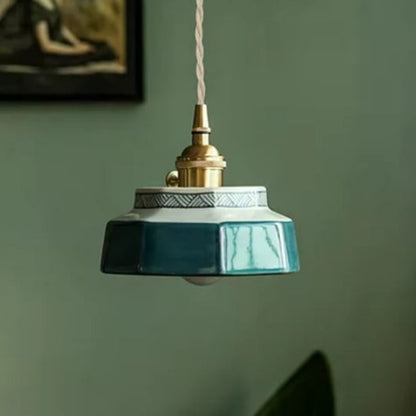 Suspension en céramique émaillée bleu pétrole, décoration intérieure rétro